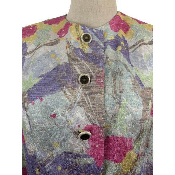 Vtg 80s Utah Tailoring Designer Skirt Suit Pastel Brocade Purple Business Event - Picture 3 of 16